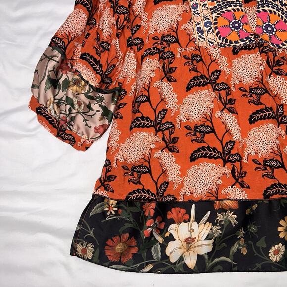 John Mark Blouse Size S Orange Artsy Boho Floral Mixed Print Tunic Top Flowy EUC - Picture 11 of 13